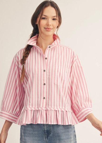 No Strategy Pink & White Striped Top