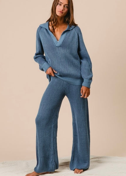 Striving Forward Navy Striped Sweater Pant & Top Set