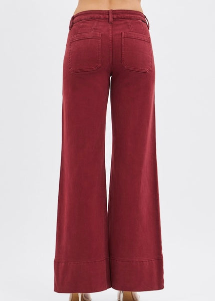 Blare The Music Burgundy Wide Leg Denim