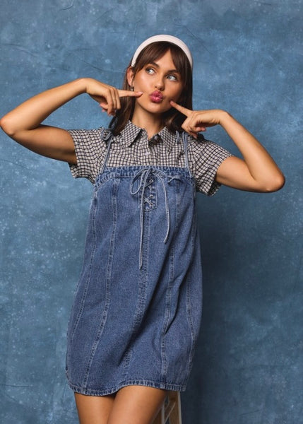 Laced Up Denim Mini Dress