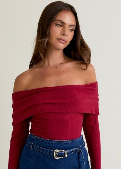 So In Love With You Crimson Off The Shoulder Bodysuit