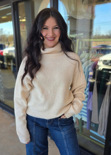 To Myself Heather Cream Turtleneck Sweater