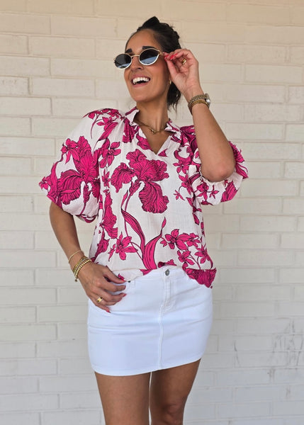 Here For A Purpose Pink Floral Print Top