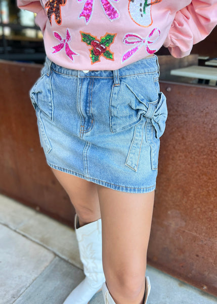 Big Bow Problems Denim Mini Skirt