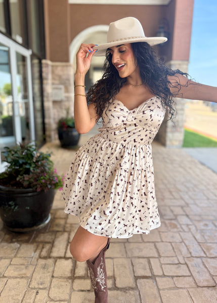 Cowgirl Dreams Western Print Open Back Mini Dress