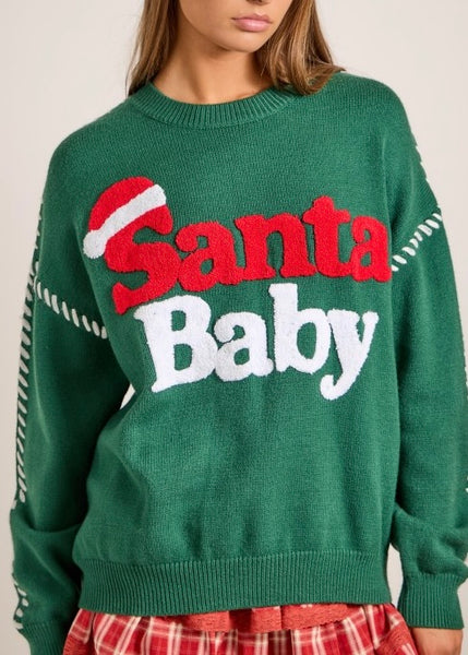 "Santa Baby" Green Christmas Knit Sweater
