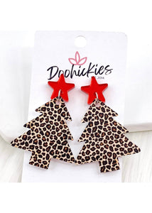 Red Star & Leopard Christmas Tree Earrings