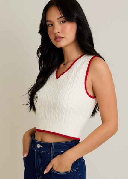 Yes Please Cable Knit Sweater Vest