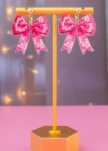 Pink Disco Ball Bow Earrings