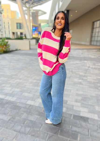 Aim For My Heart Pink/Cream Striped Sweater