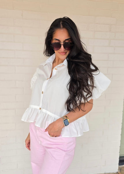Let There Be Sunshine White Baby Doll Top