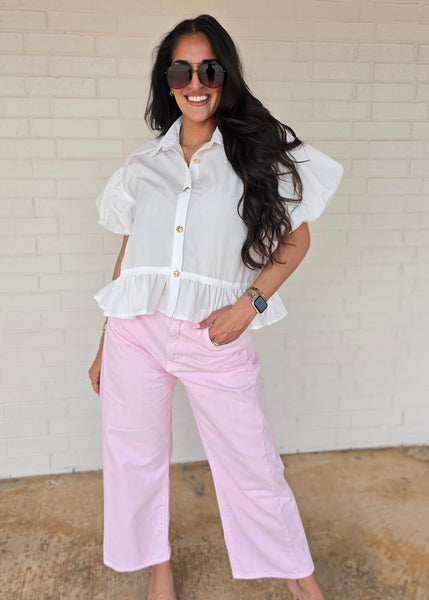 Let There Be Sunshine White Baby Doll Top