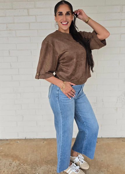 Then & Now Brown Suede Short Sleeve Top