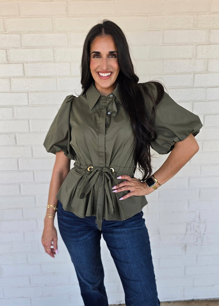 Bubbly Things Olive Tie Waist Top