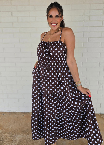 Pretty Woman Brown & White Polka Dot Midi Dress