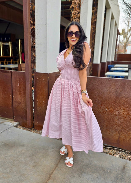 Spring Is In The Air Pink Striped Midi Dress