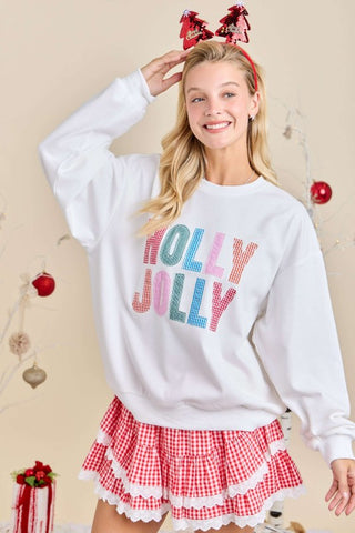 Holly Jolly White Multi Patched Sweatshirt