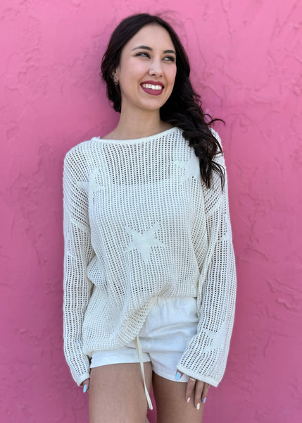 Show Time Ivory Star Crochet Sweater