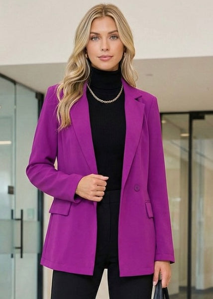 A Better Me Magenta Oversized Button Blazer