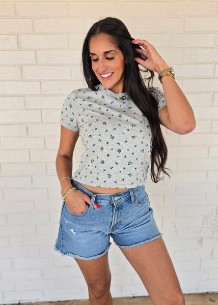 Ditsy Blueberry Grey Short Sleeve Tee