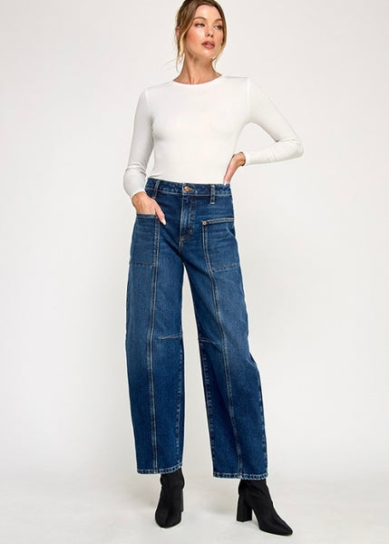 Erica High Rise Dark Wash Barrel Jeans