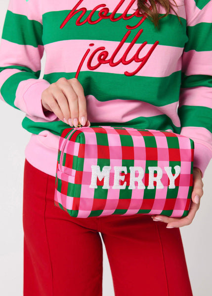 CARA CHECKERED "MERRY" ZIP POUCH