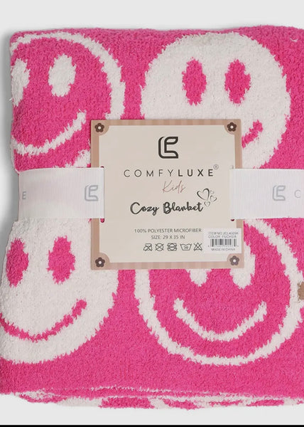 Kids Hot Pink Smiley Luxury Soft Cozy Blanket