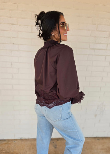 Made For Me Brown & Lace Long Sleeve Top