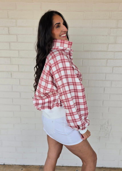 Repping Red Plaid Half Button Pullover