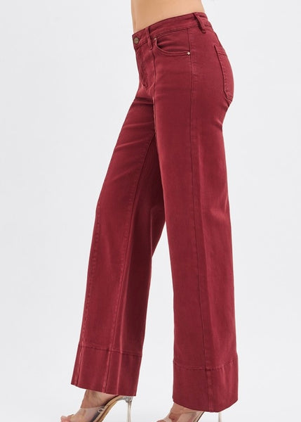 Blare The Music Burgundy Wide Leg Denim