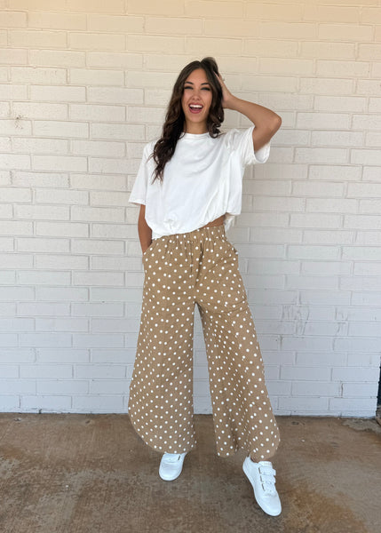 Now You See Me Camel Polka Dot Pants