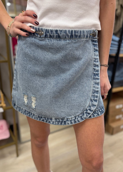 Vintage Styles Denim Wrap Mini Skirt