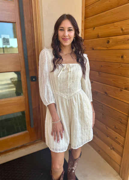 Picturing Your Dreams Textured Lace Long Sleeve Mini Dress