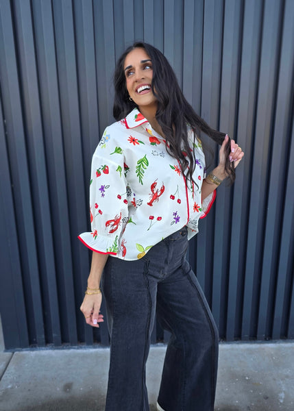 On The Bayou Button Up Print Top