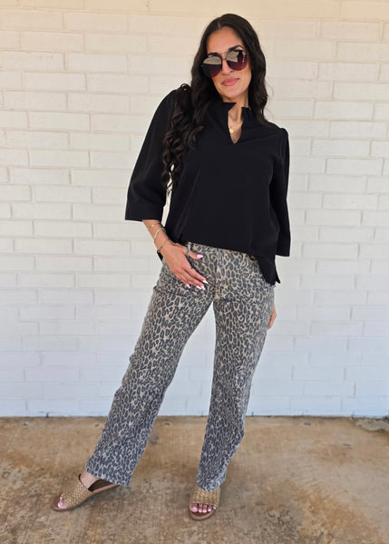 Out Of Reach Black 3/4 Sleeve Top