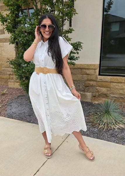 Island Getaway White Button Midi Dress
