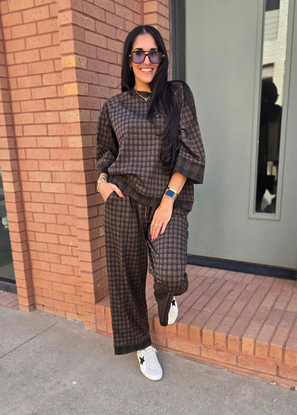 Next Adventure Brown Plaid 2 Pc. Pant & Top Set