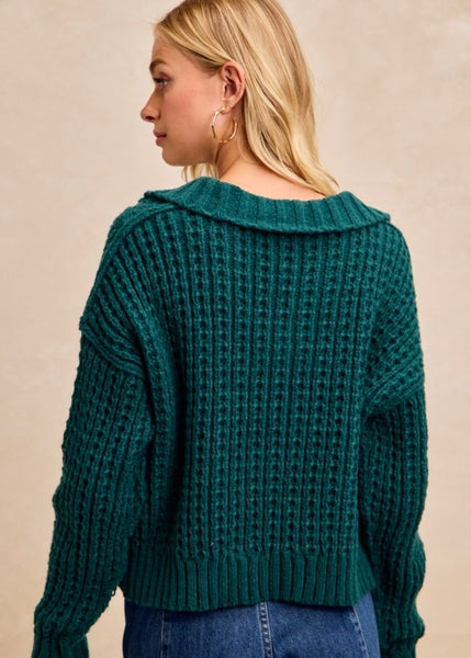Making Time Hunter Green Collared Sweater