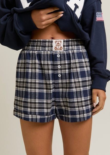 Beary Comfy Navy Plaid Comfy Shorts