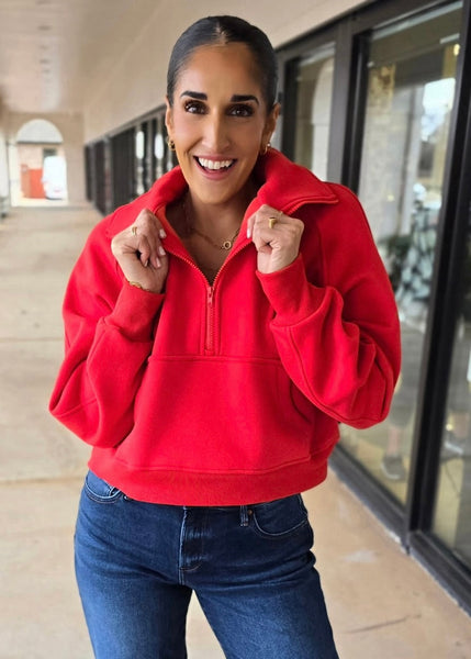 The Scuba Half Zip Sweatshirt - Tomato