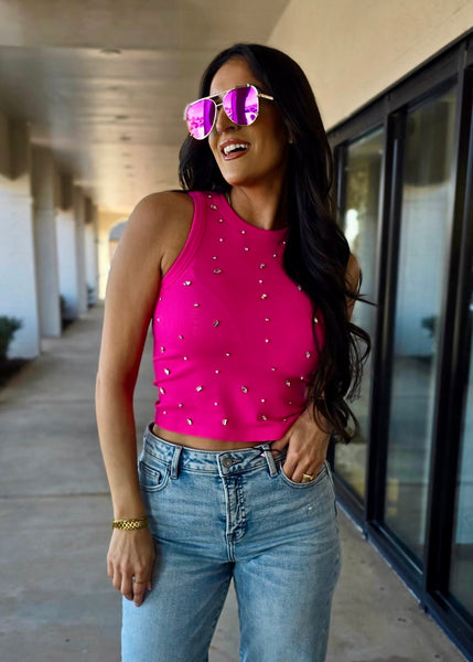 A Little Extra Jeweled Bright Fuchsia Tank Top - M/L