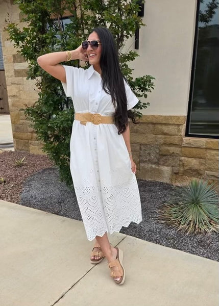 Island Getaway White Button Midi Dress