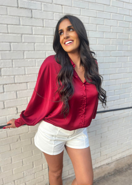 Follow Your Heart Burgundy Long Sleeve Blouse