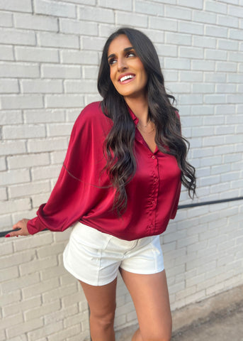 Follow Your Heart Burgundy Long Sleeve Blouse