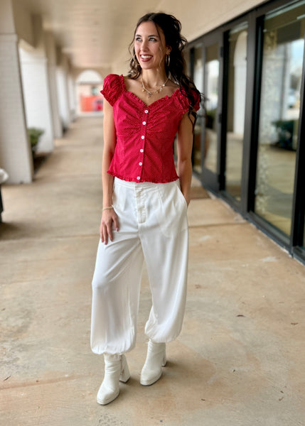 Fancy Pants Ivory Satin Tapered Trouser Pants