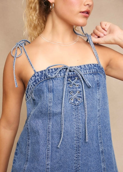 Laced Up Denim Mini Dress