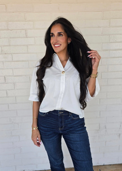 Just A Reaction White V-Neck Top