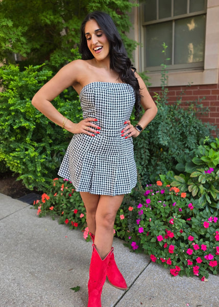 Best Of My Love Black & White Checkered Romper/Dress