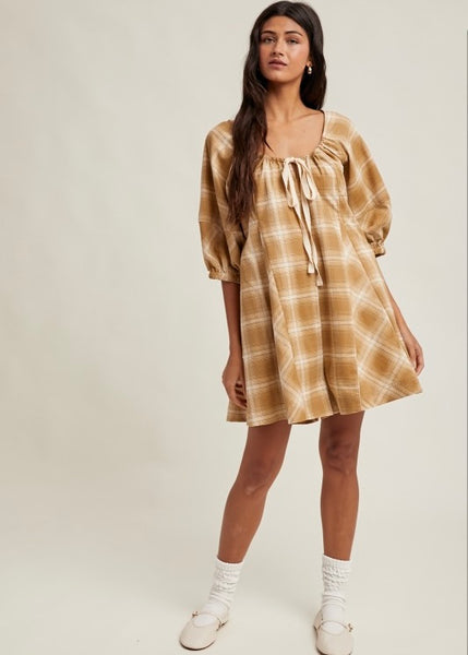 All In Season Camel Plaid Romper