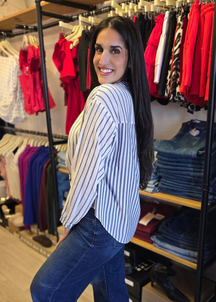 Thriving Twists Navy & White Striped Top